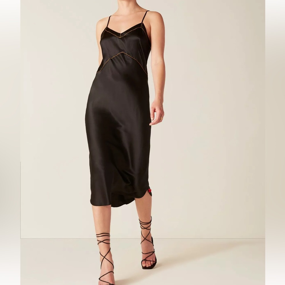 Figue Carolyn Midi Slip Dress in Black Silk, Medium, ShopBop